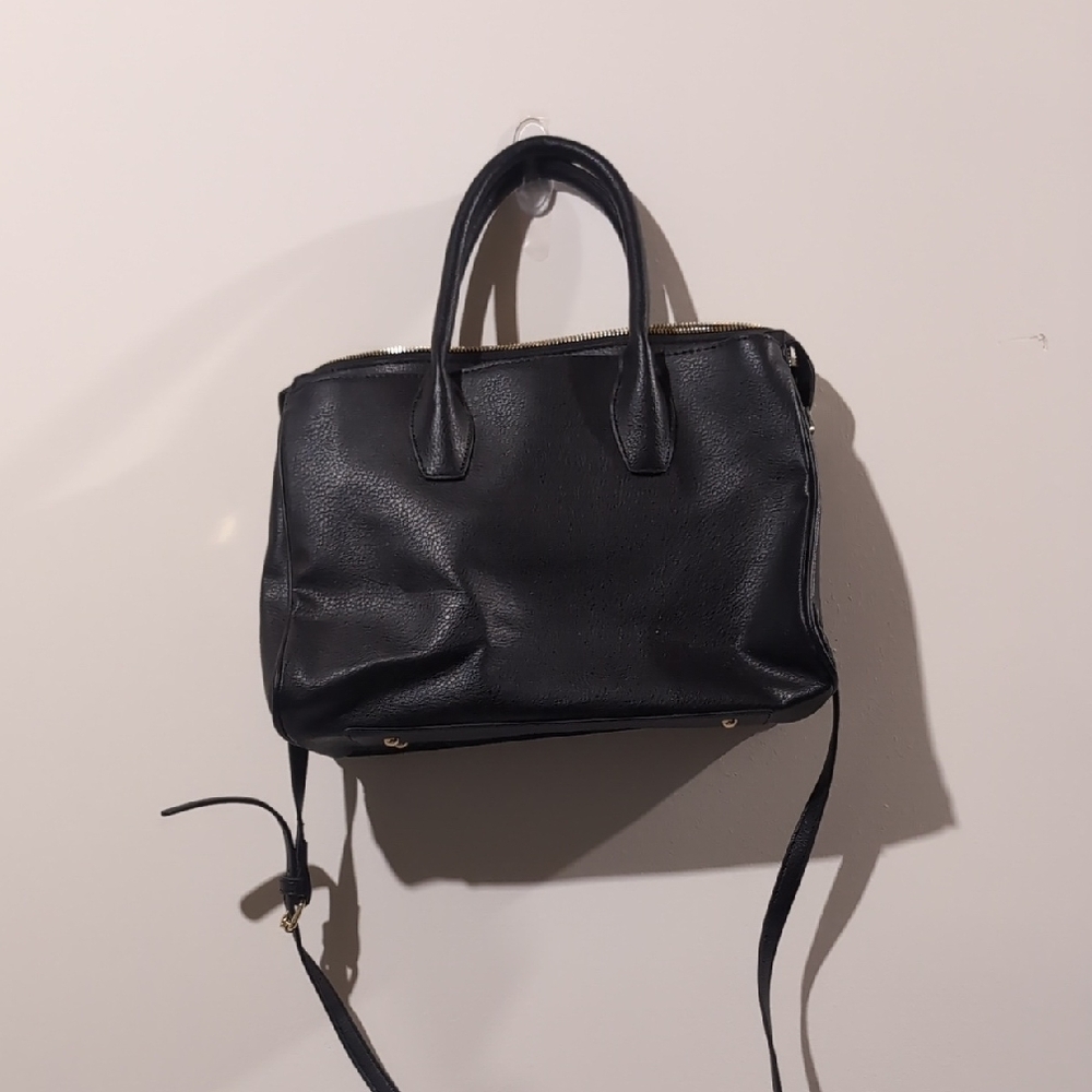 JustFab Black Leather Satchel with Structured Design